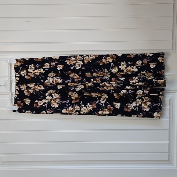 Fancy Pleated Palazzo Pants Blue Cream Flowers Wide Leg Elastic Waistband Med. - Picture 3 of 11